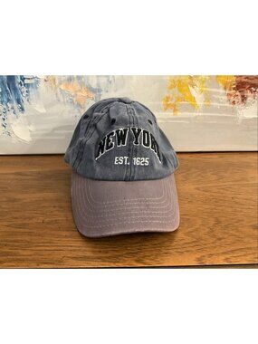 Elidan New York Denim Baseball Cap Embroidered Navy Chrome Adjustable Strap